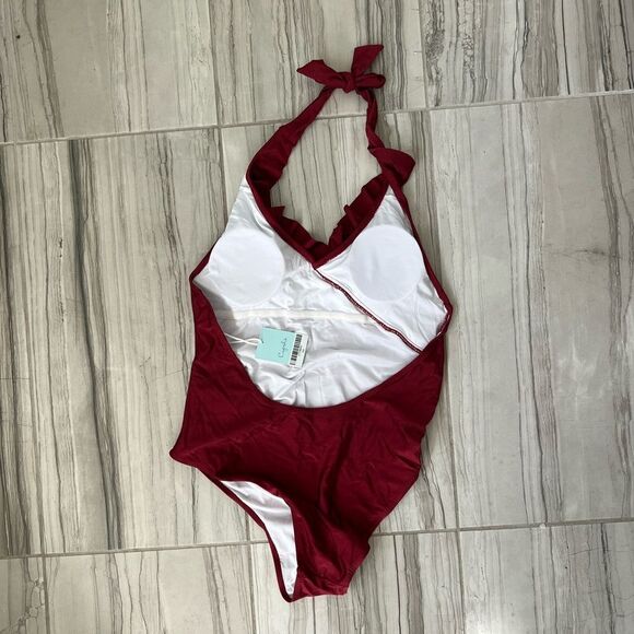 NWT CUPSHE Women Halter One Piece Swimsuit Sexy Ruffle Backless Bathing Suit - Picture 2 of 2